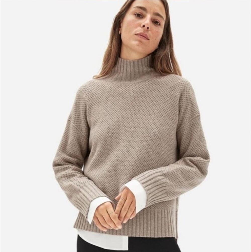 Everlane ReCashmere Stroopwafel Oversized Turtleneck Sweater Oatmeal Beige Small